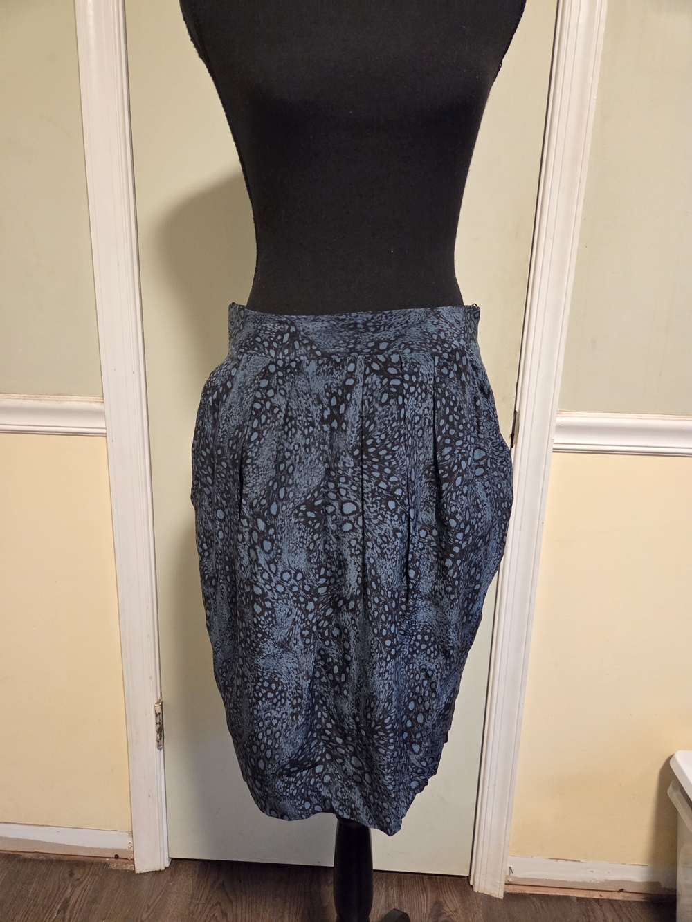 Blue Abstract Pattern Pleated A-Line Skirt